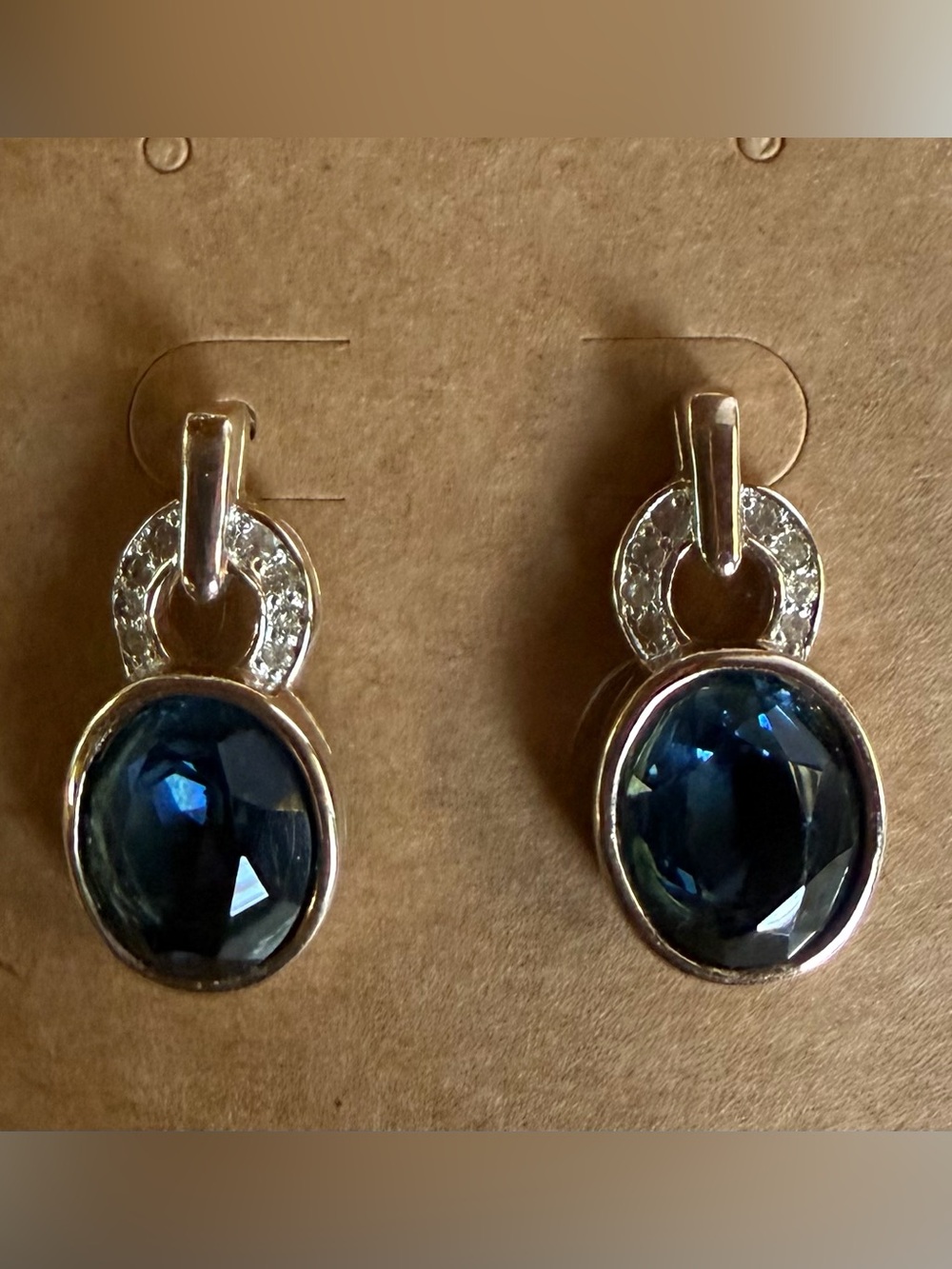Vintage Panetta Gold-Tone Sapphire Blue Drop Earrings with Accent Stones